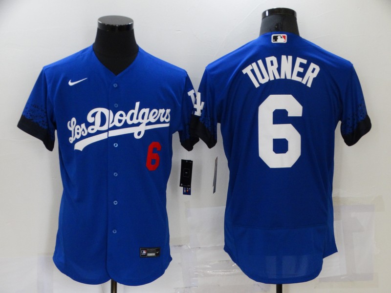 Men Los Angeles Dodgers 6 Turner Blue City Edition Elite Nike 2021 MLB Jersey